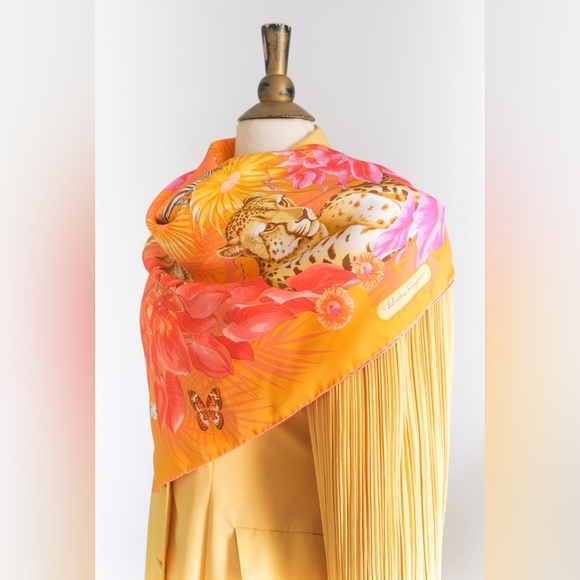 AUTHENTIC Salvatore Ferragamo Designer Jungle Print Silk Scarf - Picture 3 of 12